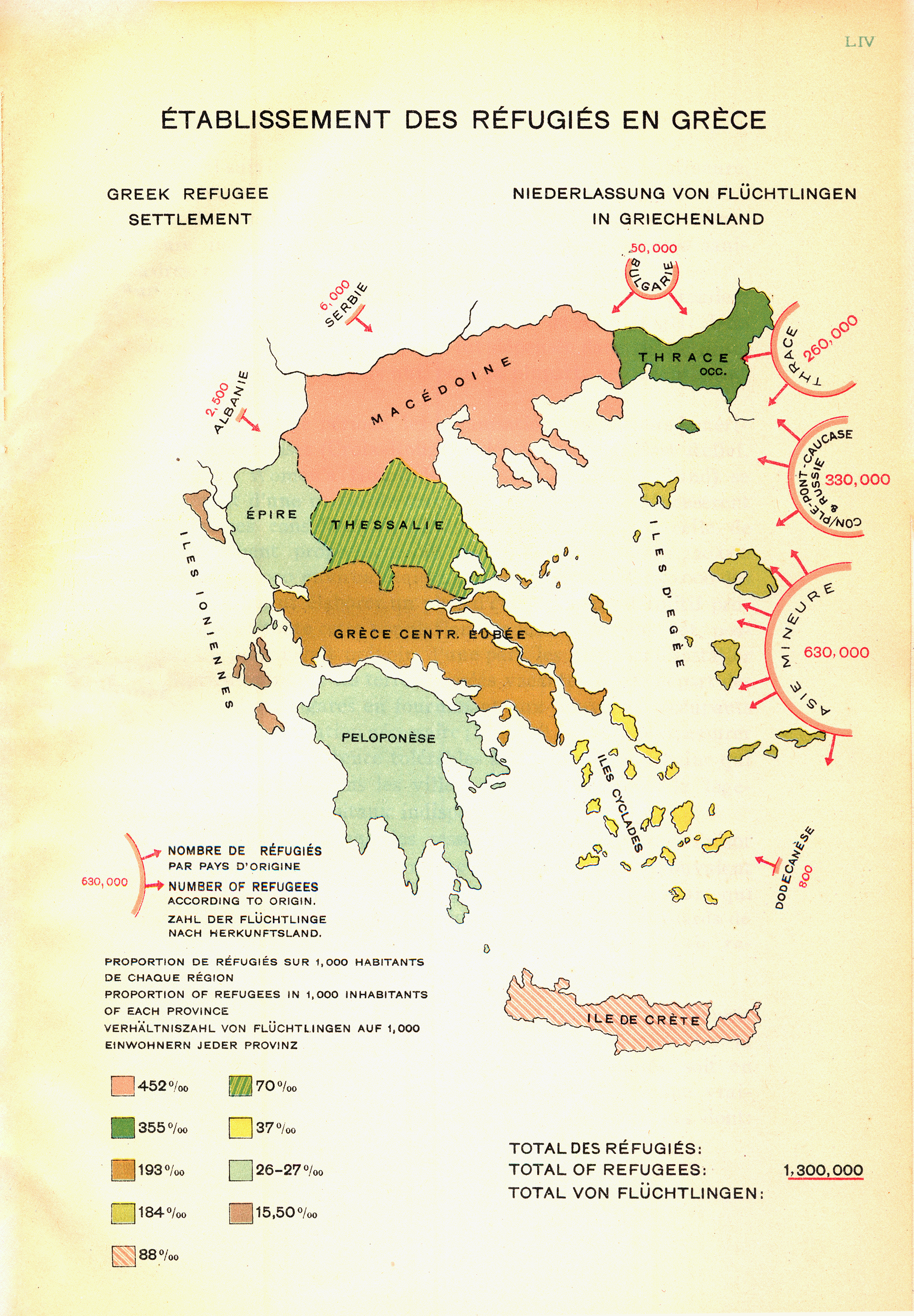 Geographical distribution of refugees from different origins. Source: La Grèce actuelle (1933).