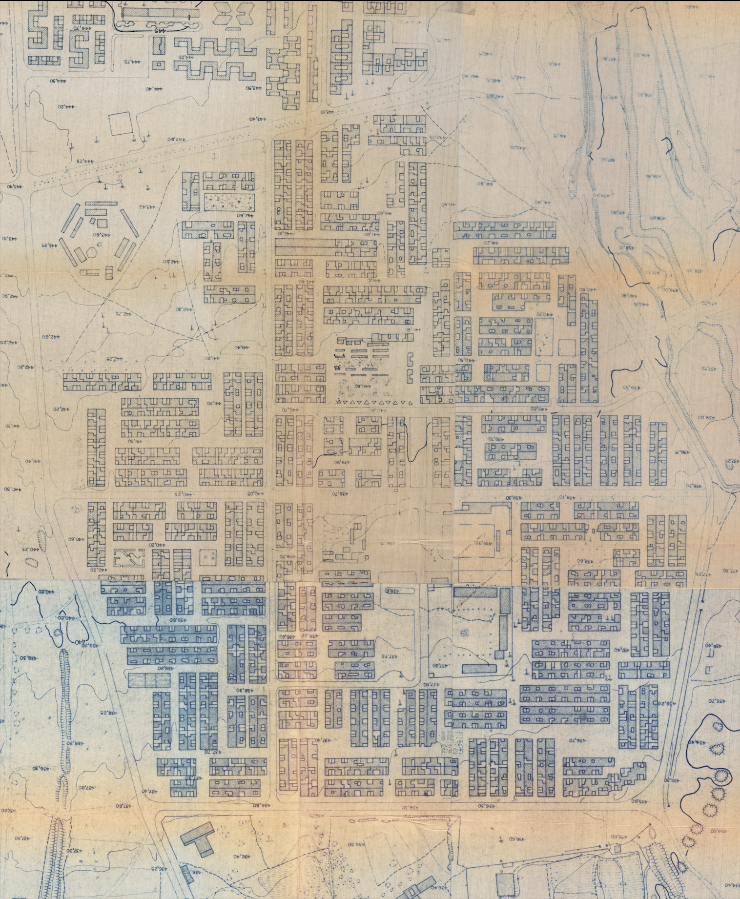 Plan masse du projet BTS-62, quartier Daoudiate. © Archives et Bibliothèque de l’ULB – Fonds Jean Hensens.